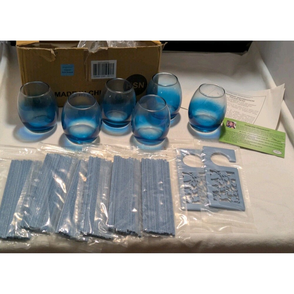 Joy Mangano Ocean Side Breeze 6pk Forever Fragrant Sticks 2 Hang-its & 6 Vases